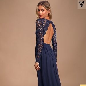Lulu’s Awaken My Love Navy Blue Long Sleeve Dress